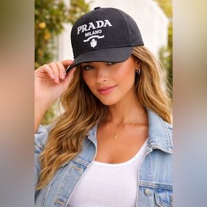 Prada black NWT Nylon Triangle Logo
Embroidered Adjustable Streetwear 
ball Cap